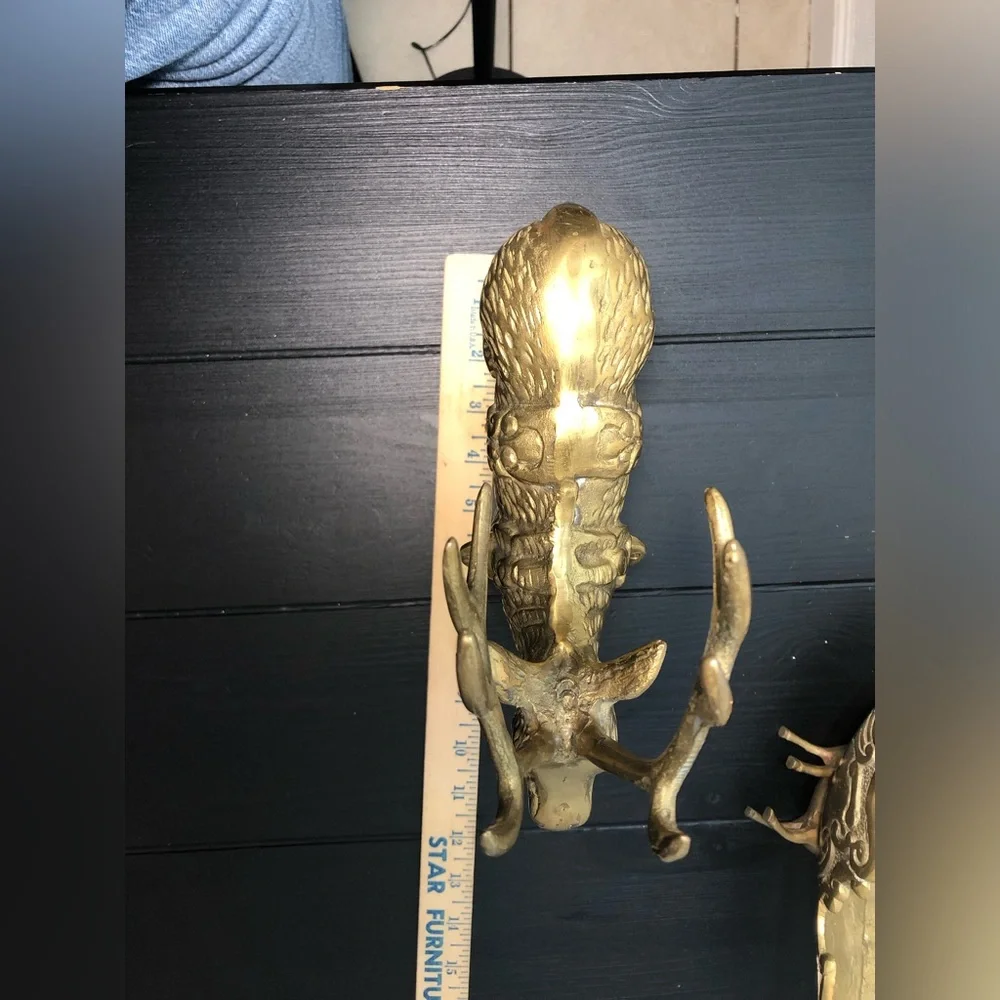 VINTAGE  LARGE BRASS REINDEER SLEIGH CHERUB SET CHRISTMAS HEAVY